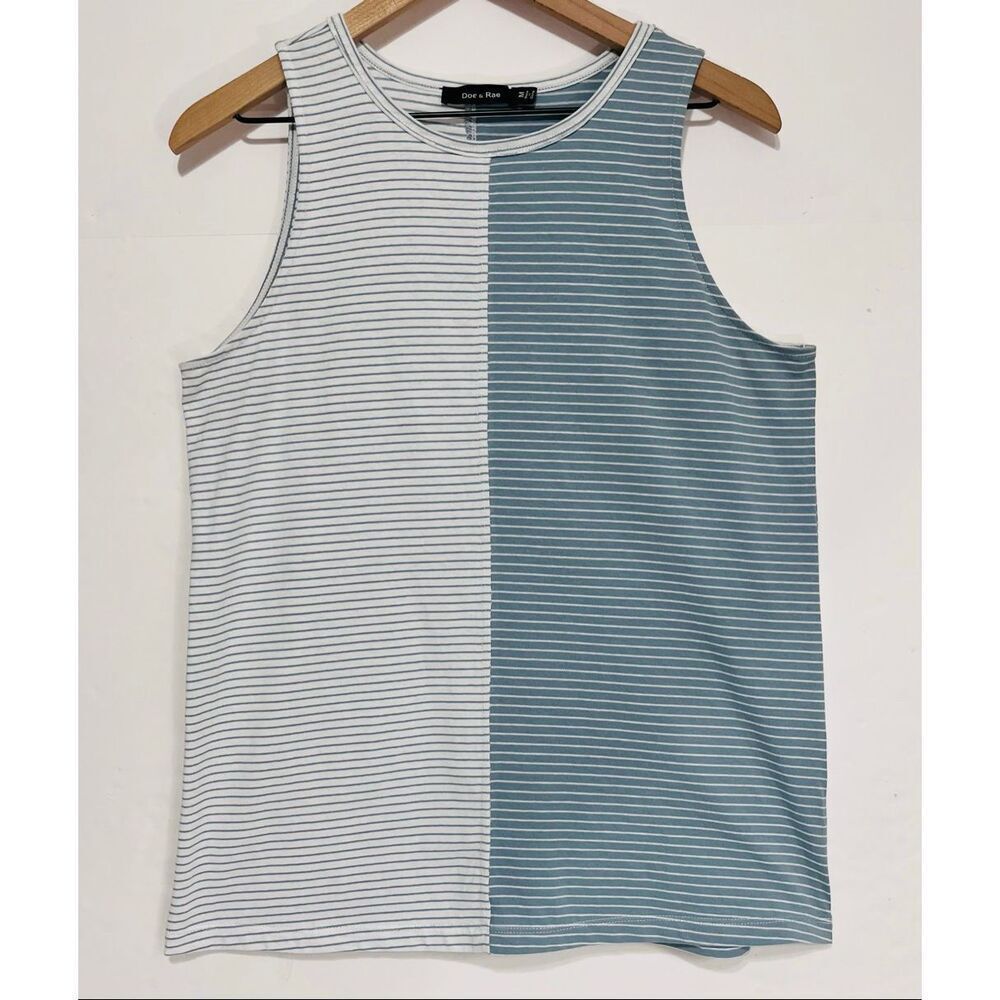 Doe & Rae Blue And White Striped Color Block Tank Top   Size M